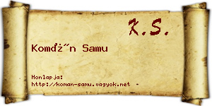 Komán Samu névjegykártya